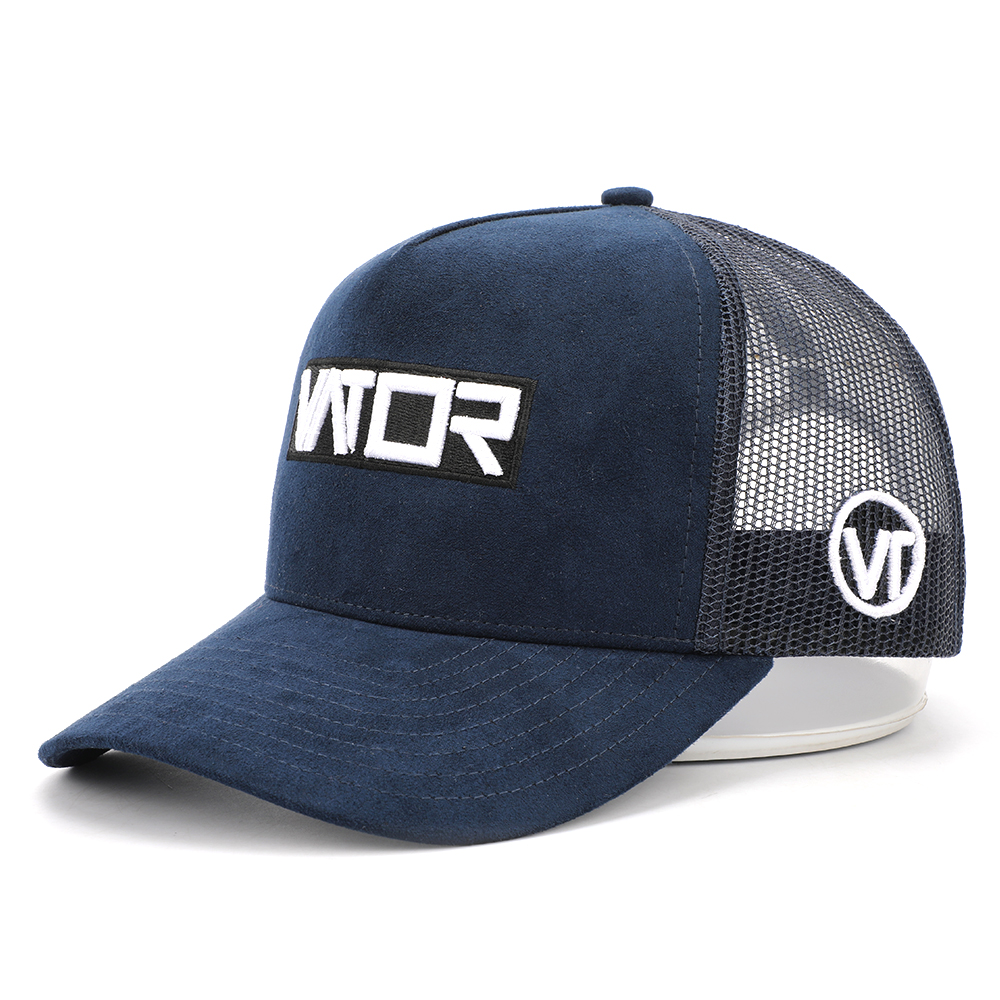 Navy Blue Suede Mesh Trucker Hat with VATOR Embroidered Logo
