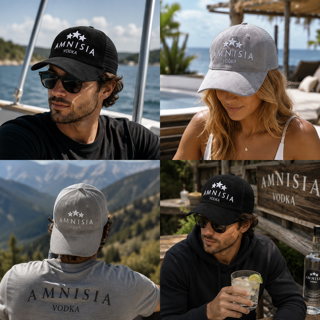 AMNISIA VODKA Embroidered Suede Mesh Trucker Cap