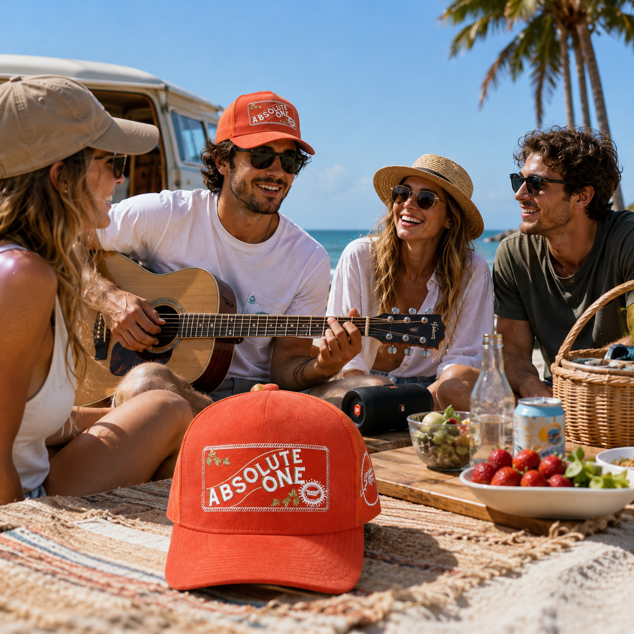 Orange Suede Mesh Trucker Hat with Embroidered Front Patch