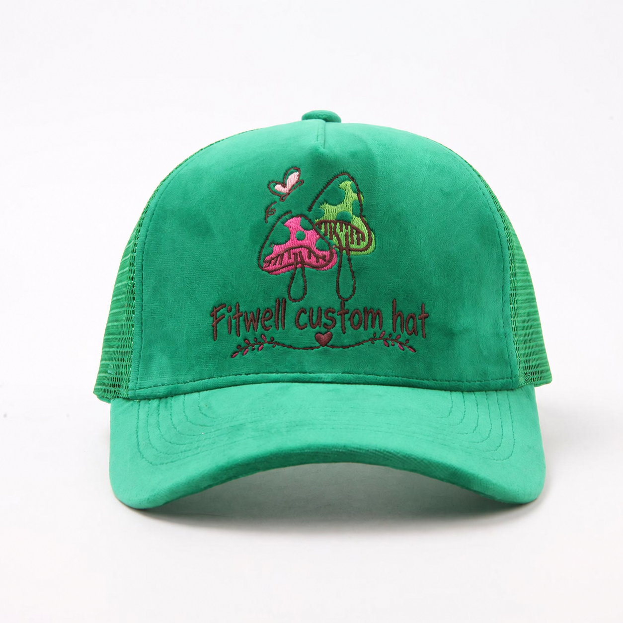 Colorful Suede Mesh Trucker Cap with Embroidered Logo and Adjustable Snapback