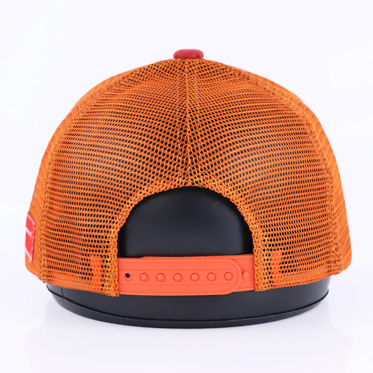 Red Orange RVRE Embroidered Suede Mesh Trucker Cap