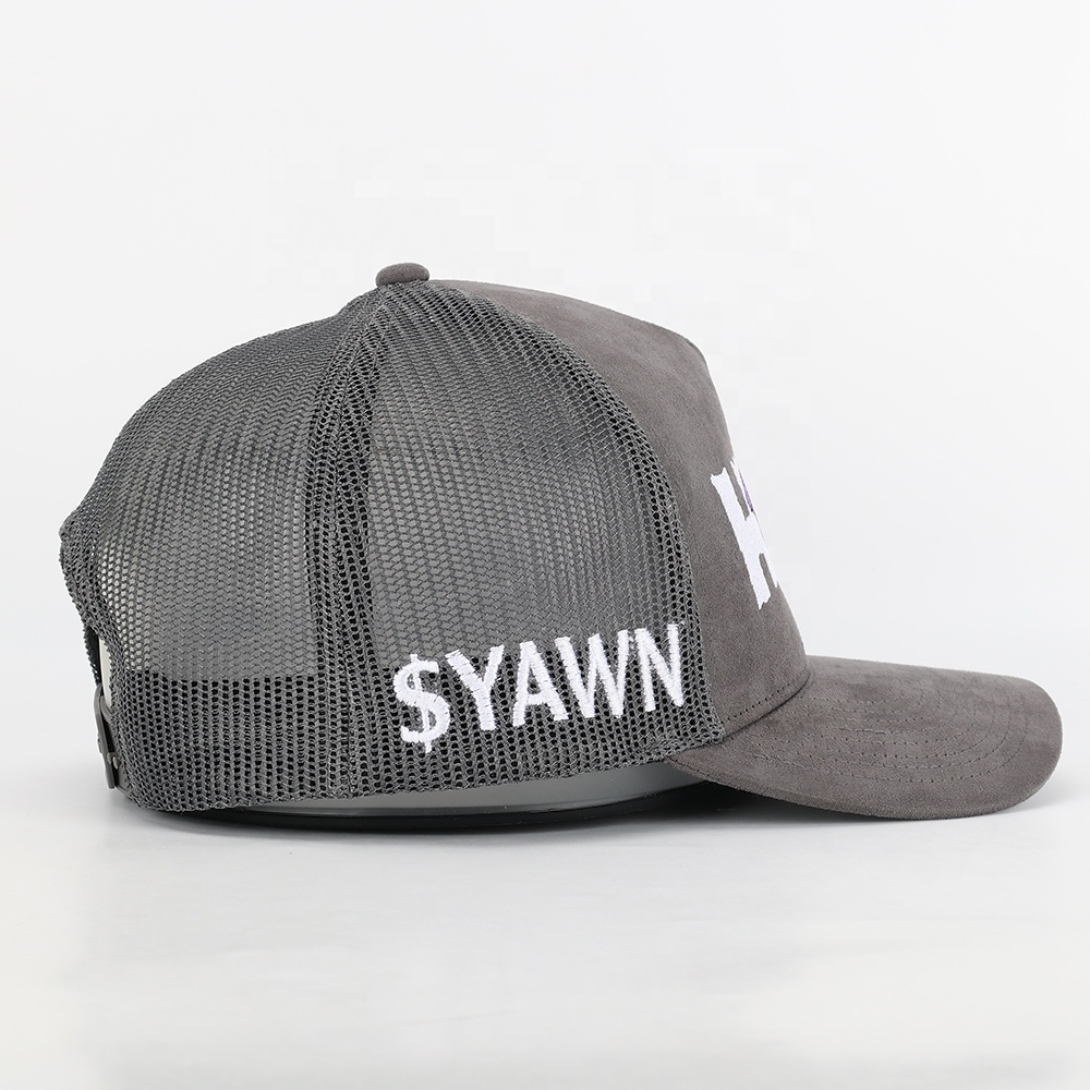 Gray HODL Cartoon Embroidered Suede Mesh Trucker Cap