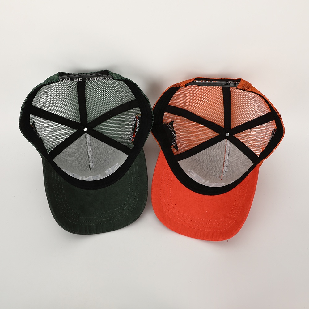 Dark Green Suede Mesh Trucker Cap with White Raised Embroidery