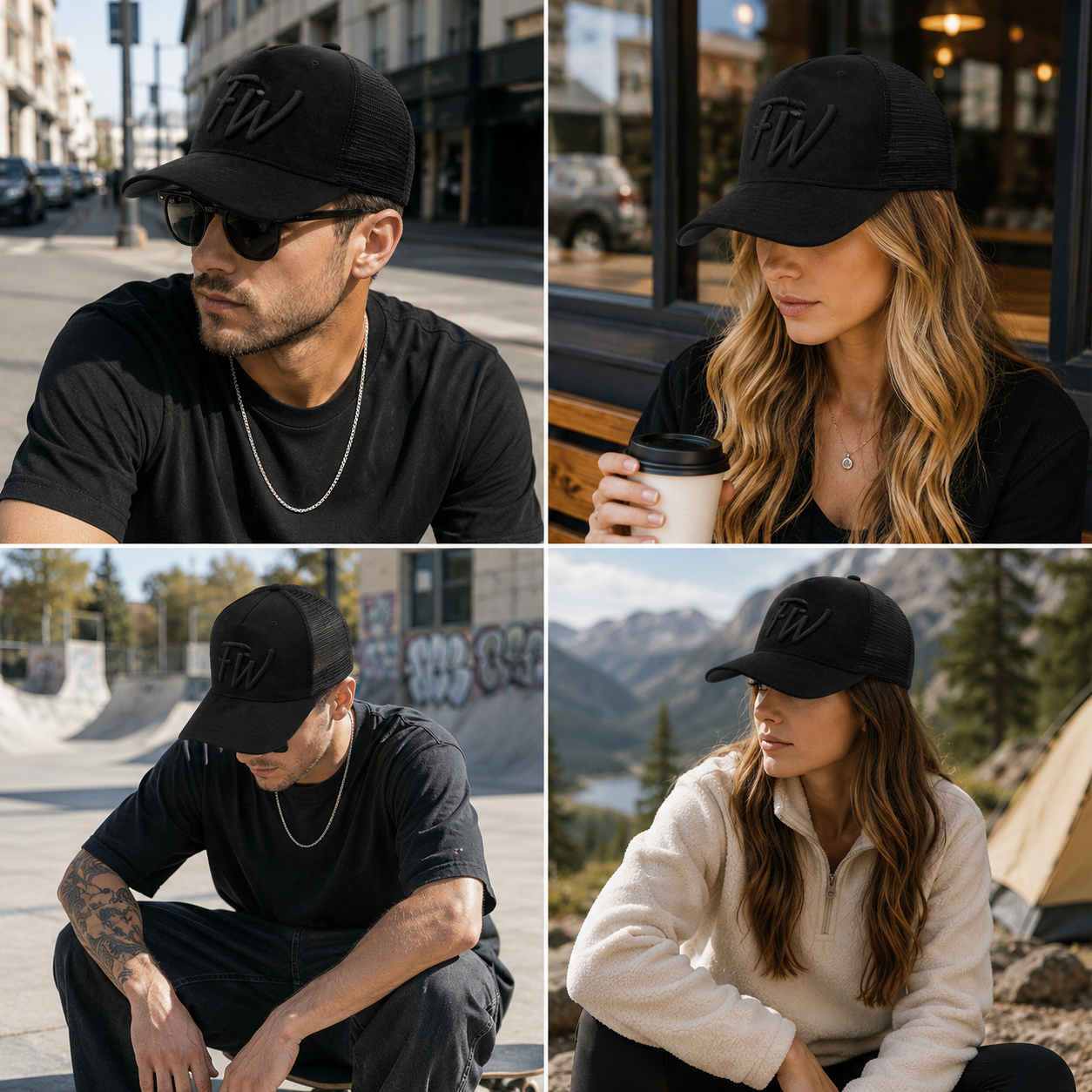 Black Tonal FP Embroidered Suede Mesh Trucker Hat