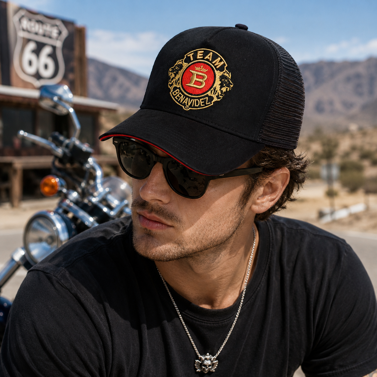 Black Suede Mesh Team Benavidez Embroidered Trucker Hat