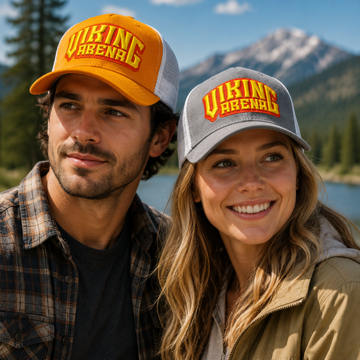 Two-Tone Suede Mesh Trucker Cap with Raised Logo Embroidery