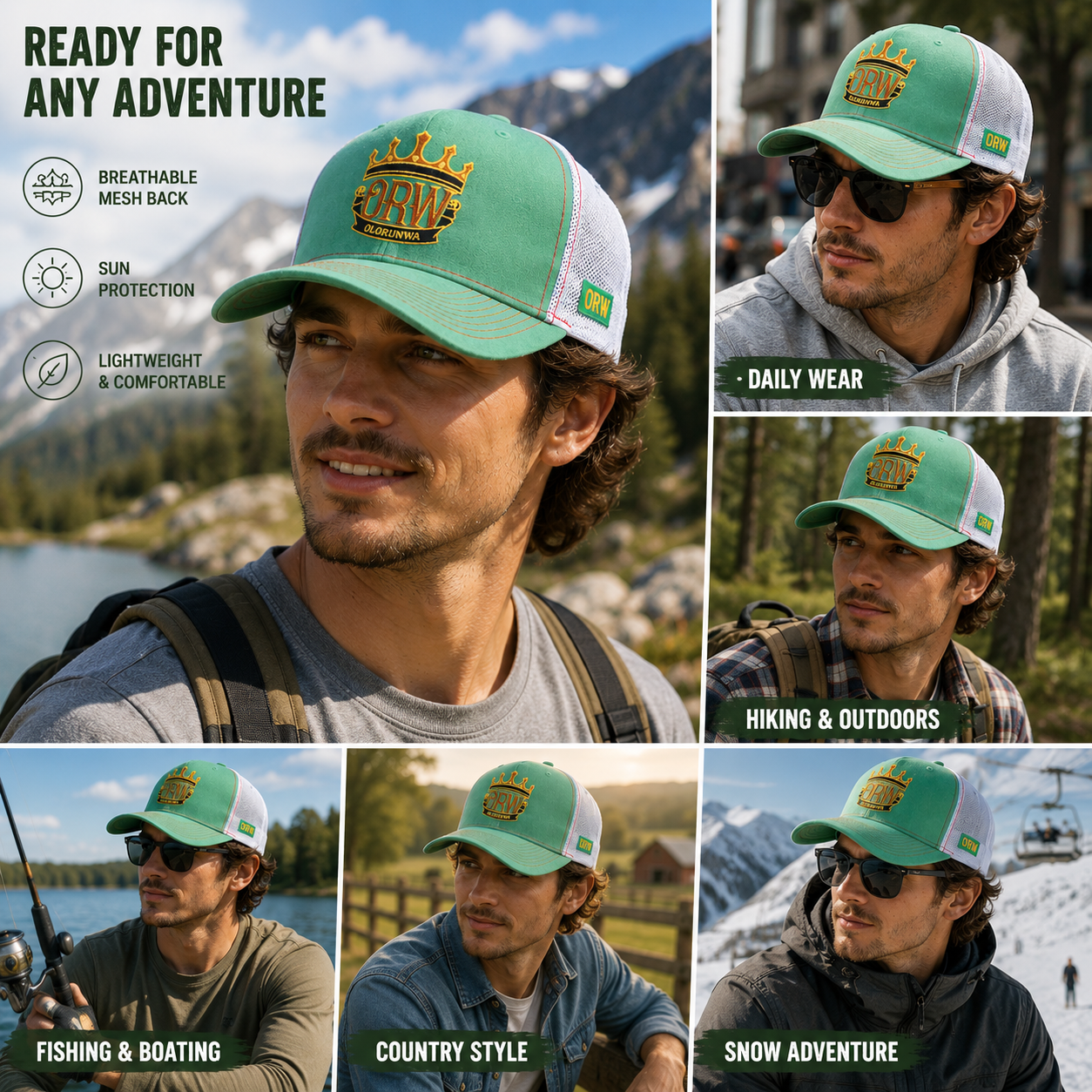 ORW Crown Logo Green Suede Mesh Trucker Hat