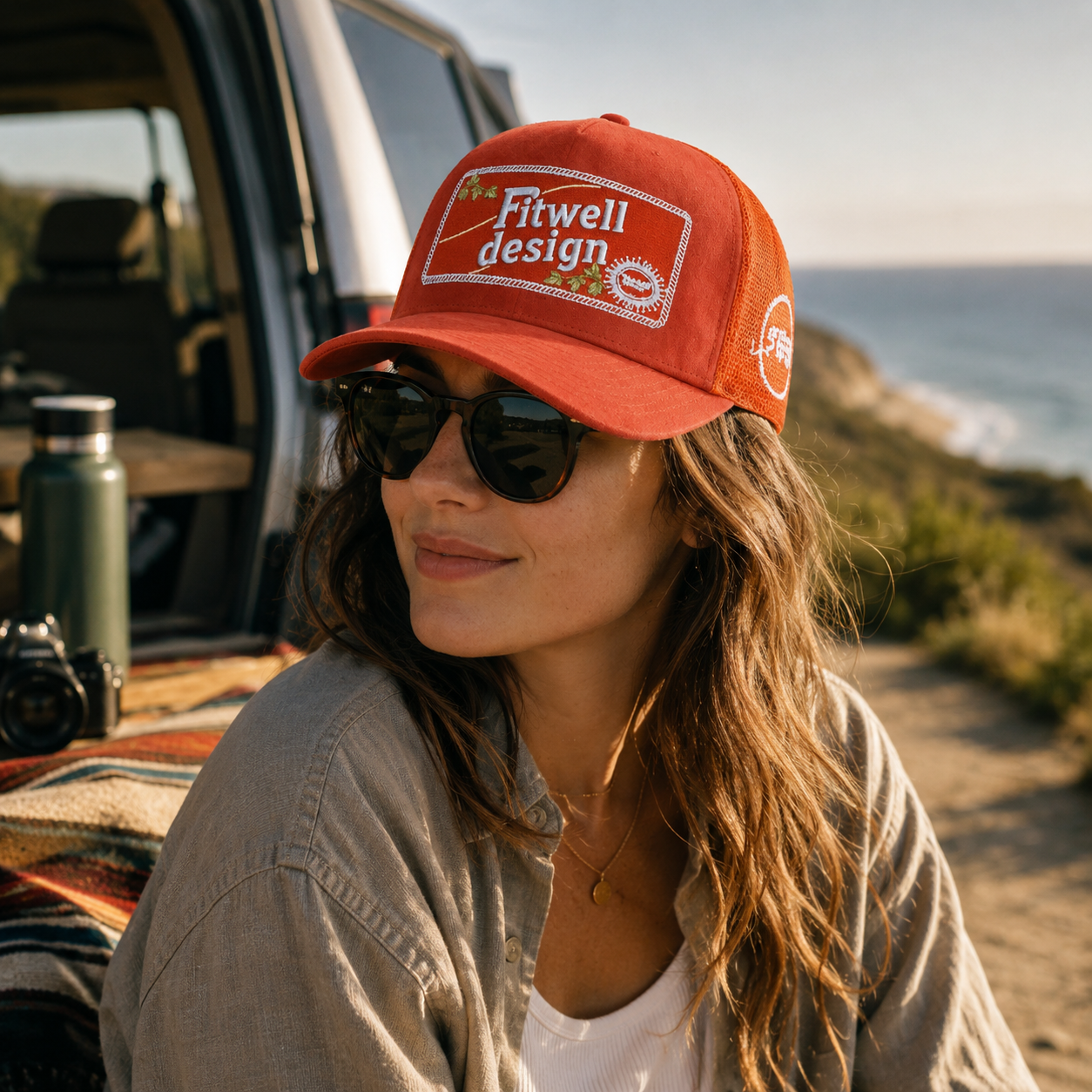 Burnt Orange 5-Panel Suede Trucker Hat with Absolute One Embroidery