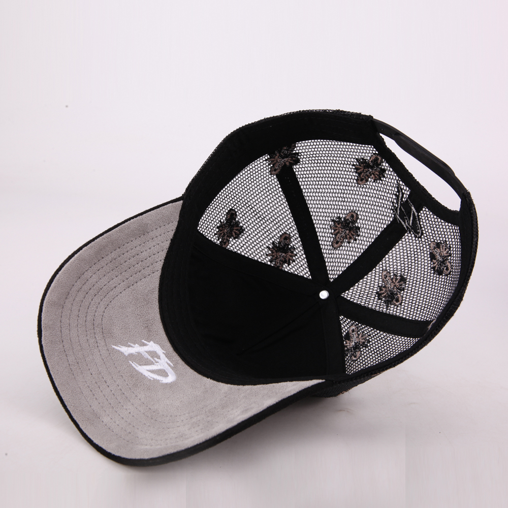 Black Mesh Back Trucker Hat with Embroidered Lightning Graphic Design