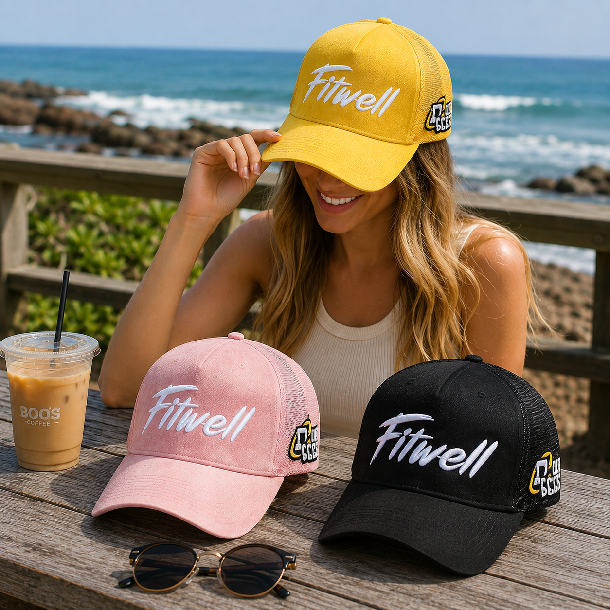 Three-Color Suede Mesh Trucker Cap with Bold White Embroidery