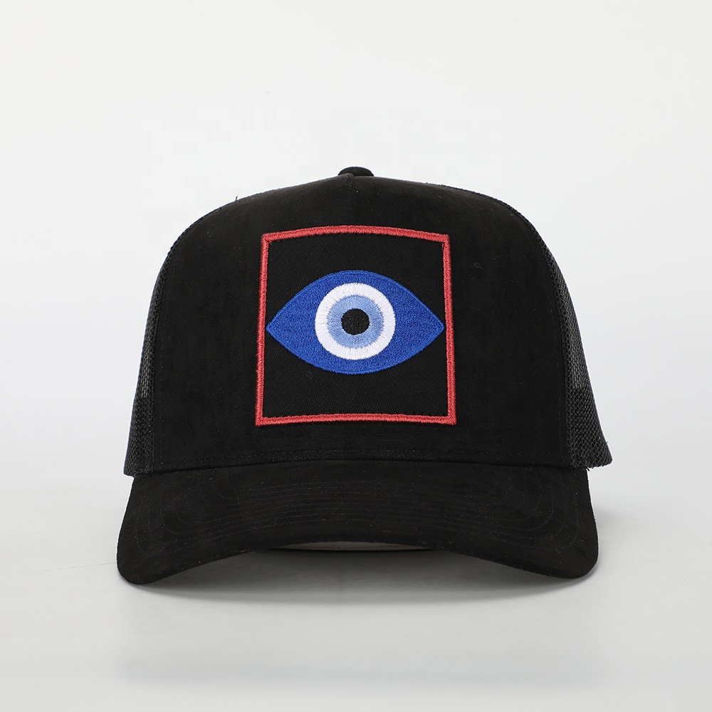 Black Evil Eye Embroidered Mesh Trucker Cap – Streetwear Snapback Hat