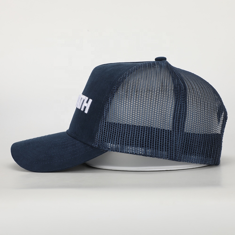 Navy ONE PATH Suede Mesh Embroidered 5-Panel Trucker Cap