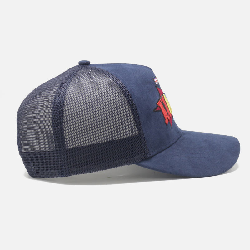 Navy and White Multicolor Logo Embroidered Suede Trucker Hat