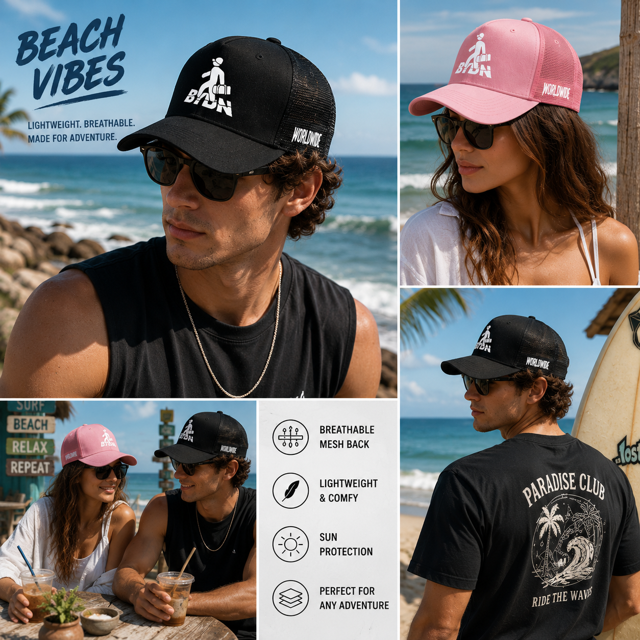 Walking Traveler Graphic Suede Mesh Trucker Hat