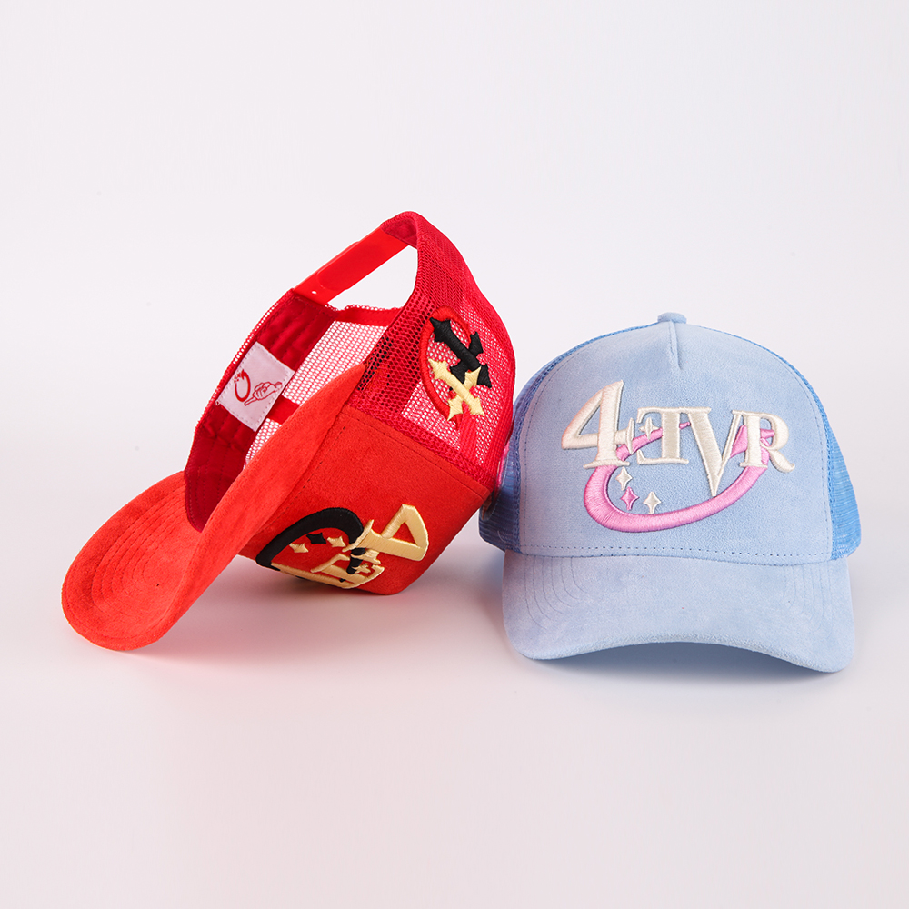 Premium Embroidered Logo Suede Mesh Trucker Cap Unisex Adjustable Streetwear Hat