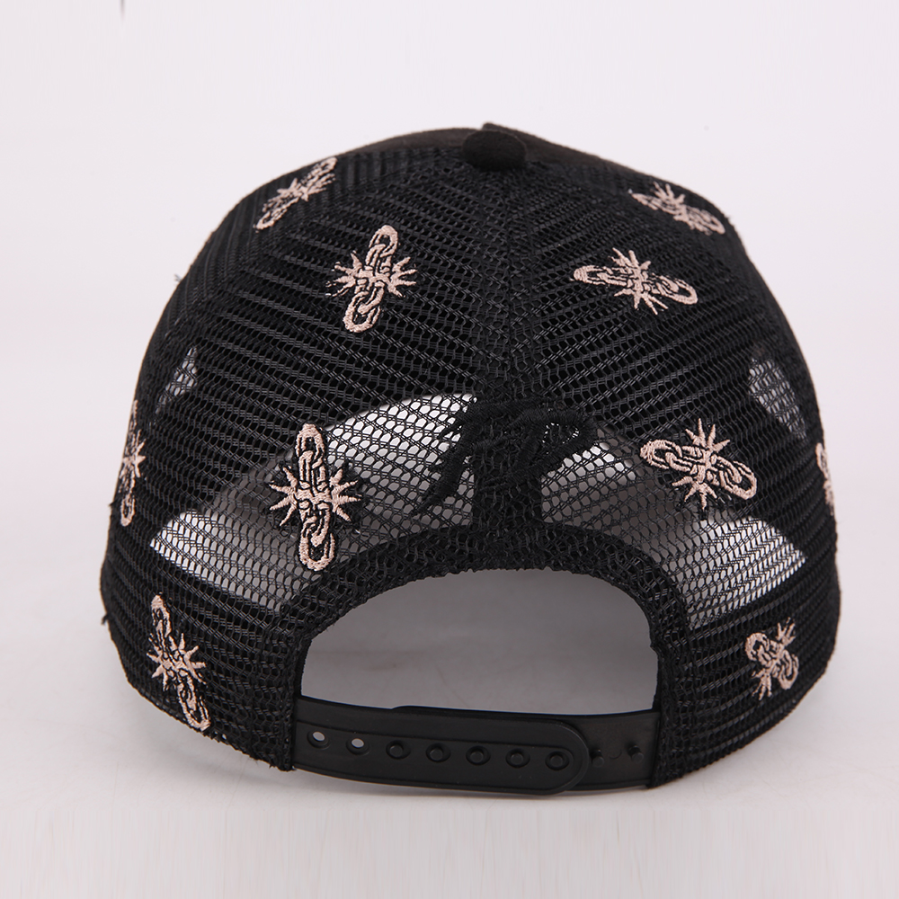 Black Mesh Back Trucker Hat with Embroidered Lightning Graphic Design