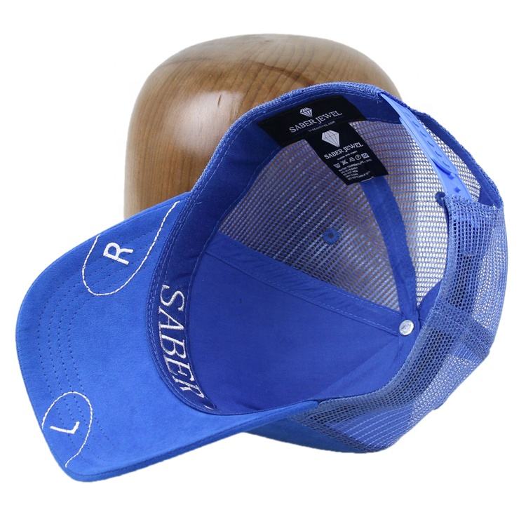 Royal Blue Suede-Style Mesh Trucker Cap with White Diamond Embroidery