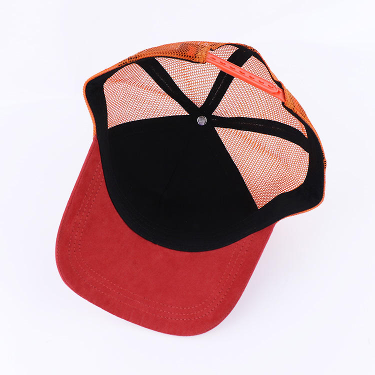 Red Orange RVRE Embroidered Suede Mesh Trucker Cap