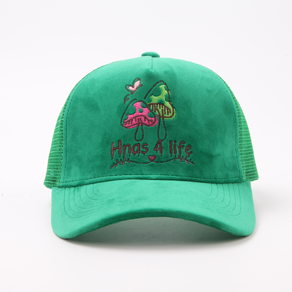 Colorful Suede Mesh Trucker Cap with Embroidered Logo and Adjustable Snapback