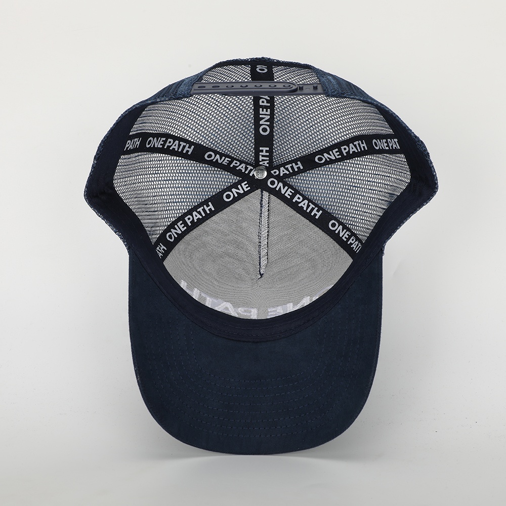 Navy ONE PATH Suede Mesh Embroidered 5-Panel Trucker Cap