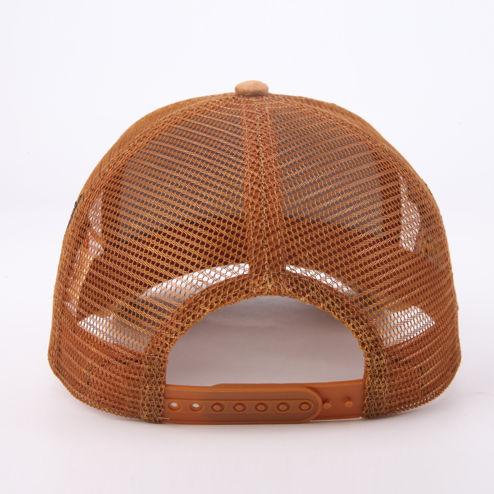 Vintage Red Brown Black Suede Mesh Trucker Hat with Embroidered Graphic Logo Streetwear Cap