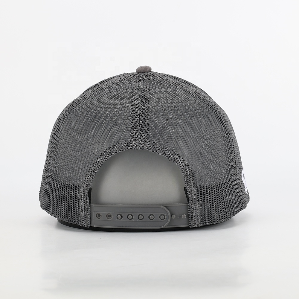 Gray HODL Cartoon Embroidered Suede Mesh Trucker Cap