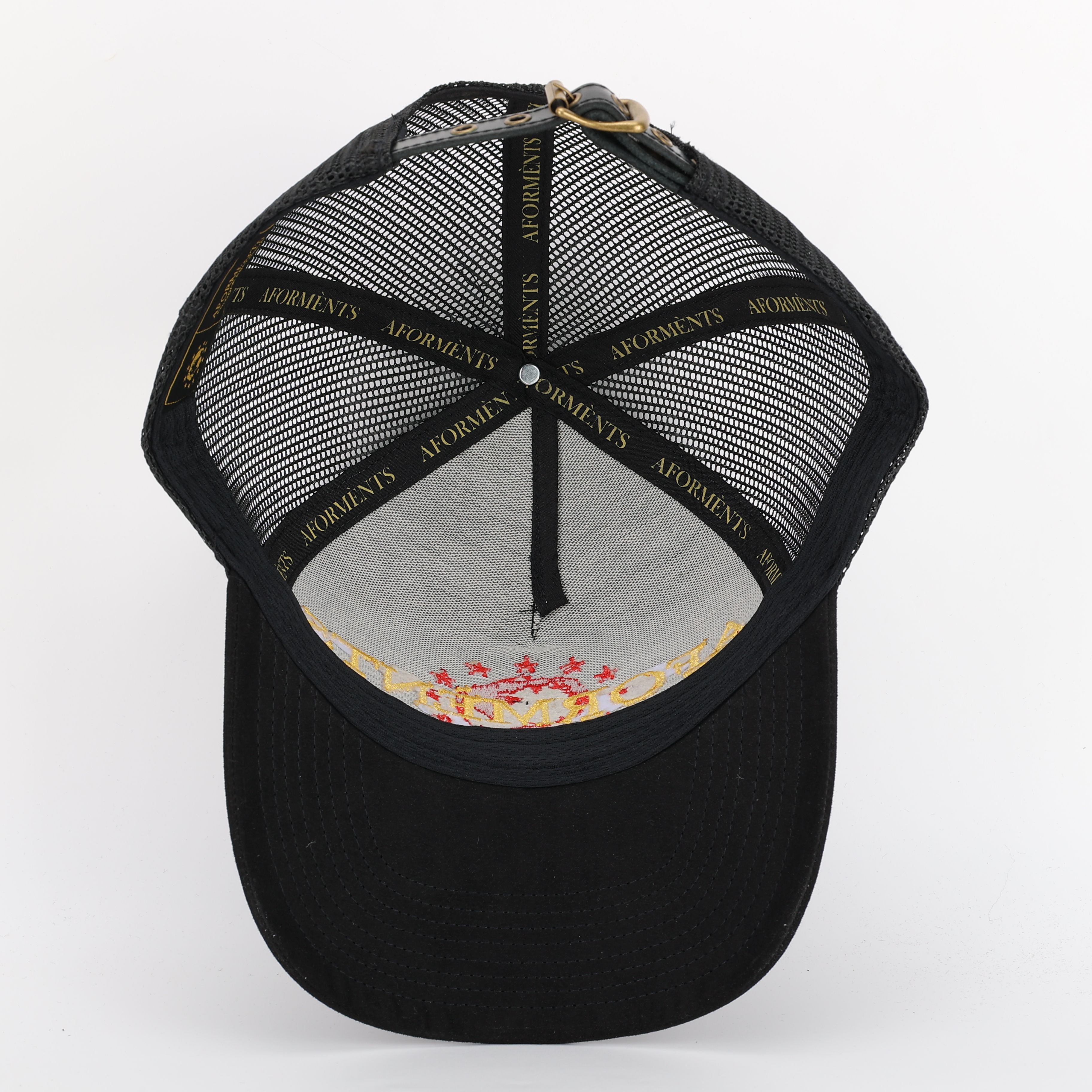 Black Suede Mesh Embroidered Trucker Hat