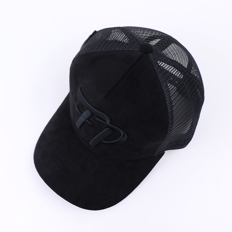 Black Tonal FP Embroidered Suede Mesh Trucker Hat