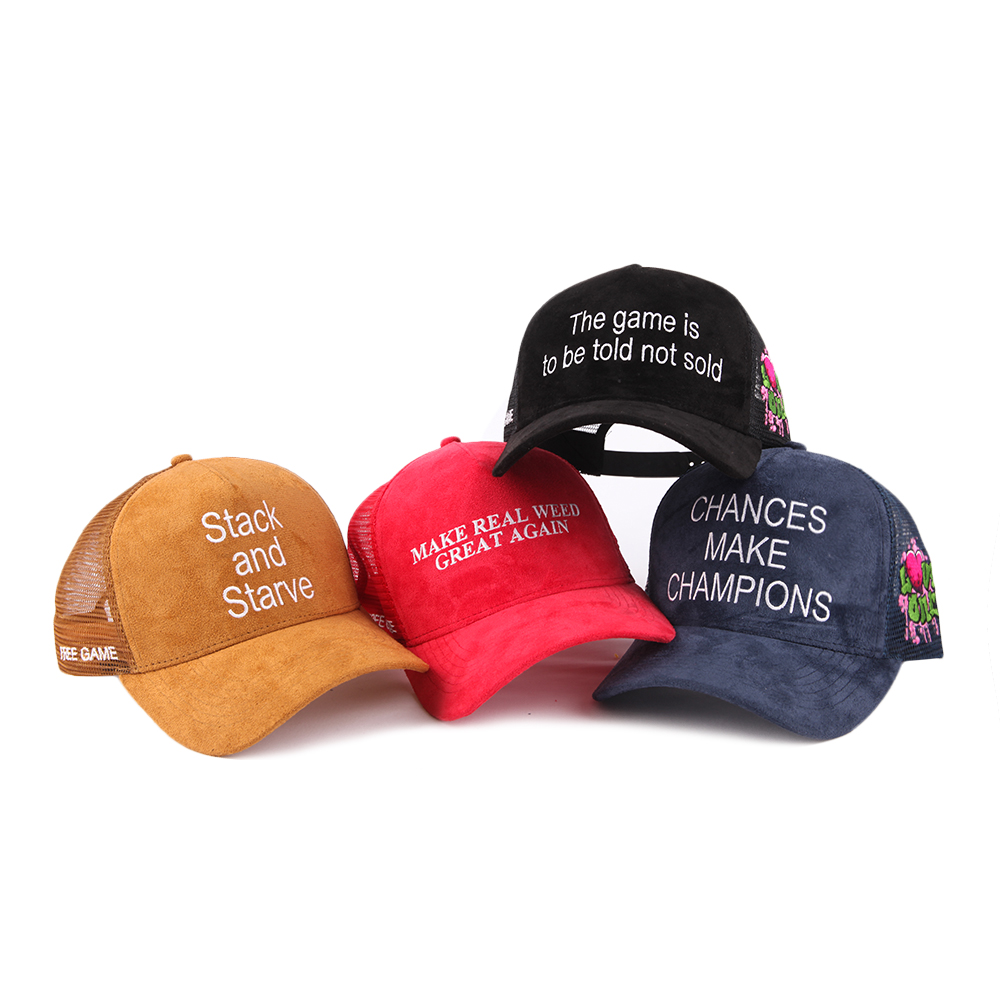 Suede Mesh Slogan Embroidered Trucker Hat Collection
