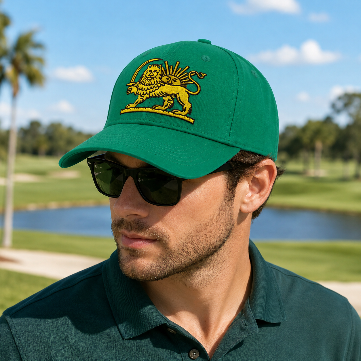 Green Lion Embroidered 6 Panel Cotton Baseball Cap