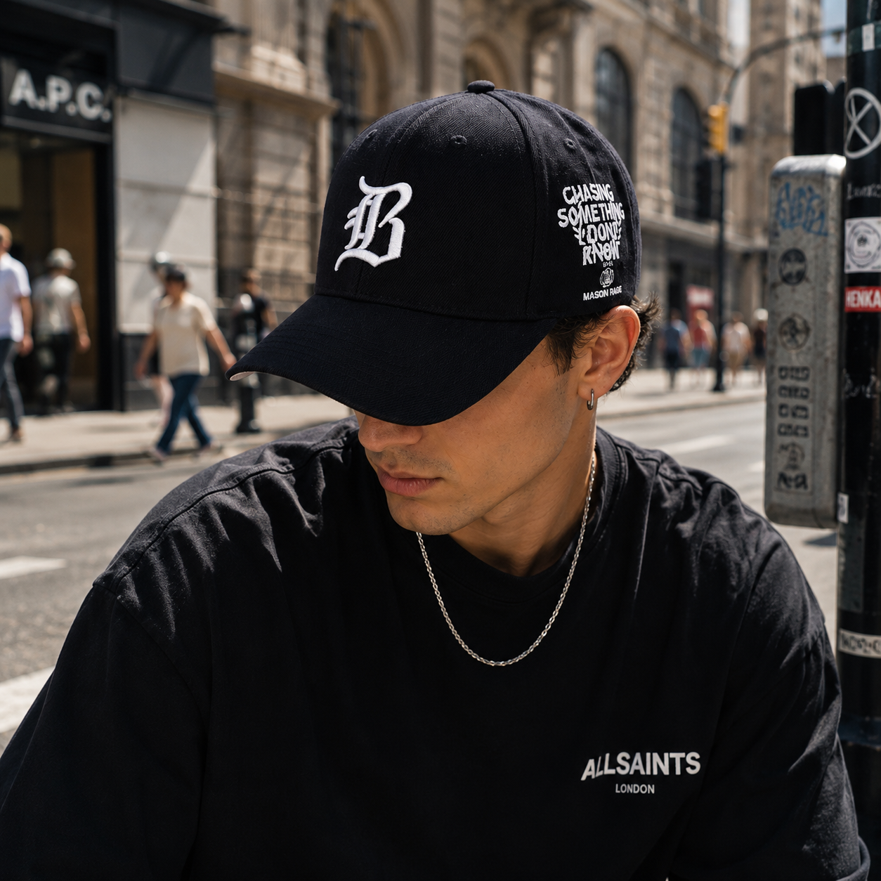 Black Gothic B Side Slogan Embroidered Structured Baseball Cap