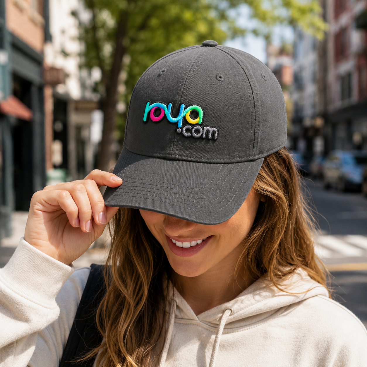 Dark Gray Multicolor Logo Embroidered Six-Panel Baseball Cap