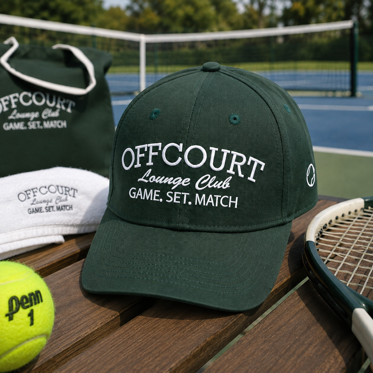 Forest Green Offcourt Lounge Club Tennis Slogan Embroidered 6-Panel Cap
