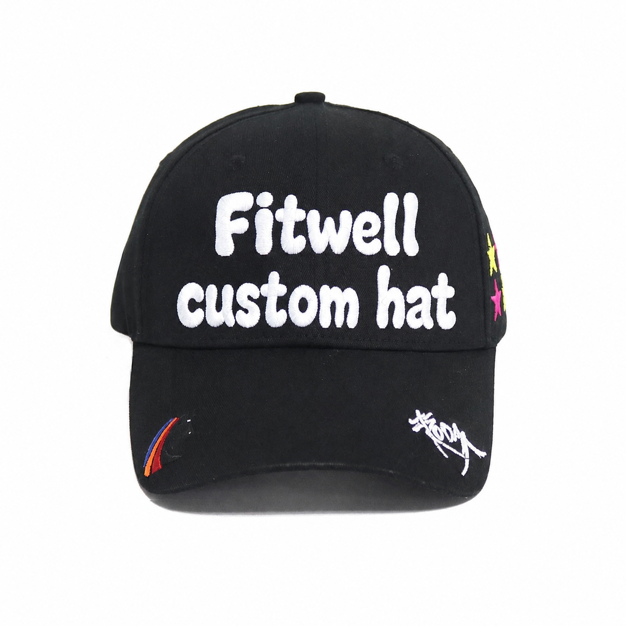 Black 3D Embroidered Letter Logo Six Panel Cotton Baseball Cap