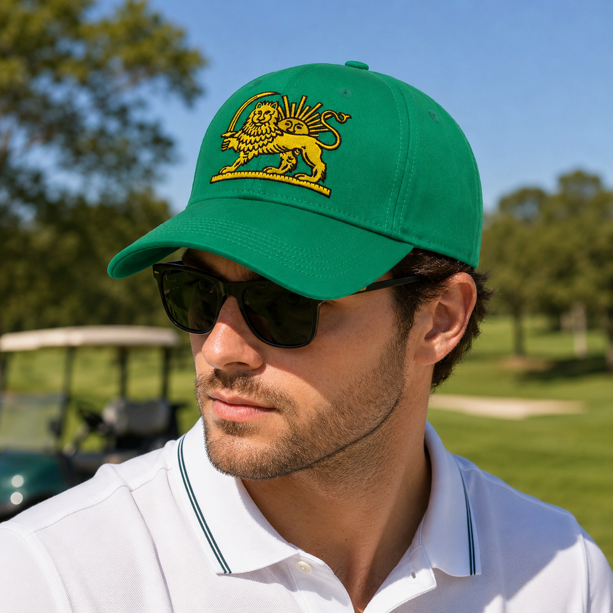 Green Lion Embroidered 6 Panel Cotton Baseball Cap