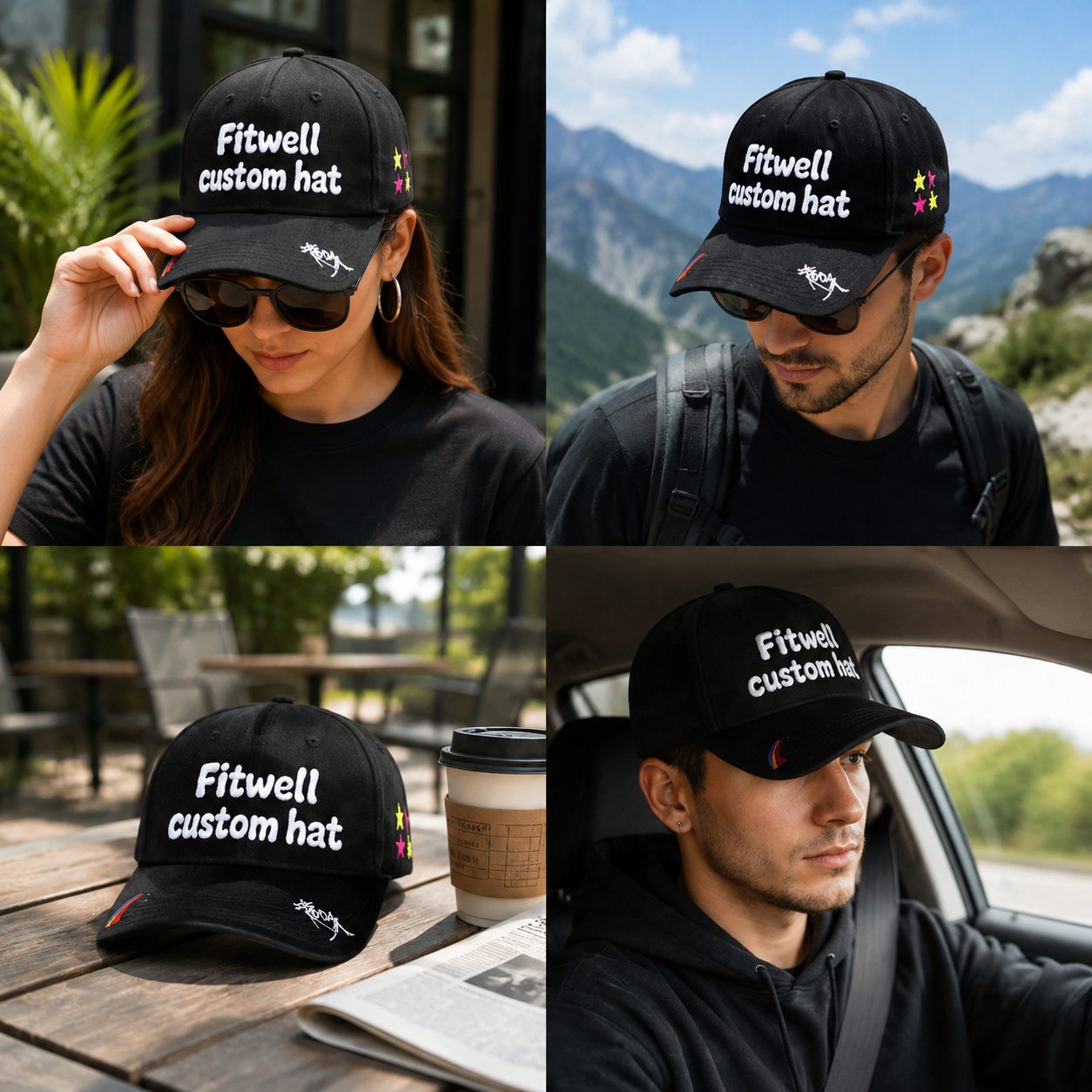 Black 3D Embroidered Letter Logo Six Panel Cotton Baseball Cap