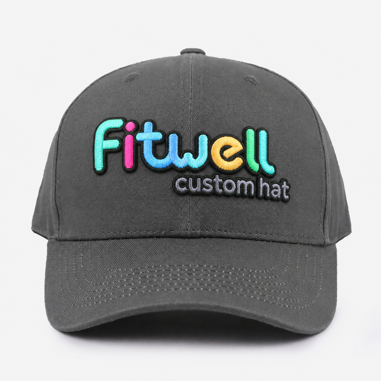 Dark Gray Multicolor Logo Embroidered Six-Panel Baseball Cap