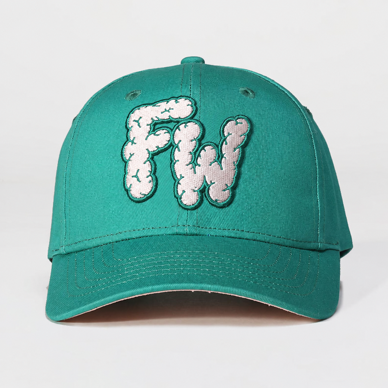 Teal Structured Six-Panel Cap with Layered Puff Letter Embroidery