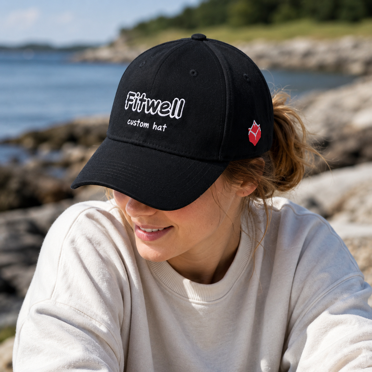Black Motivational Cartoon Embroidered 6 Panel Baseball Cap
