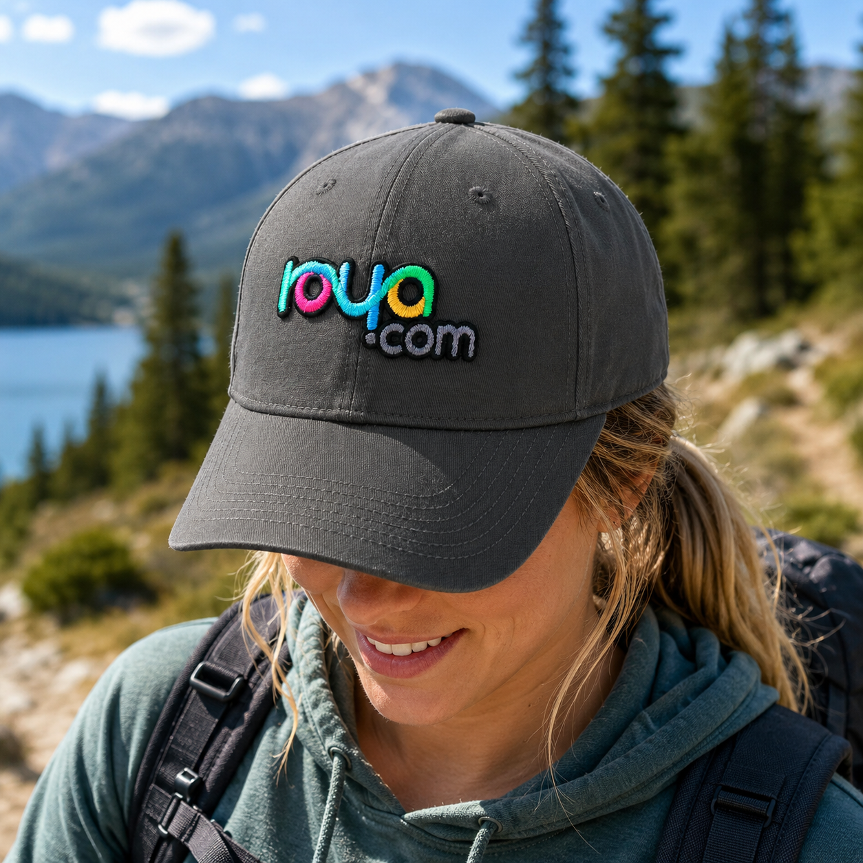 Dark Gray Multicolor Logo Embroidered Six-Panel Baseball Cap