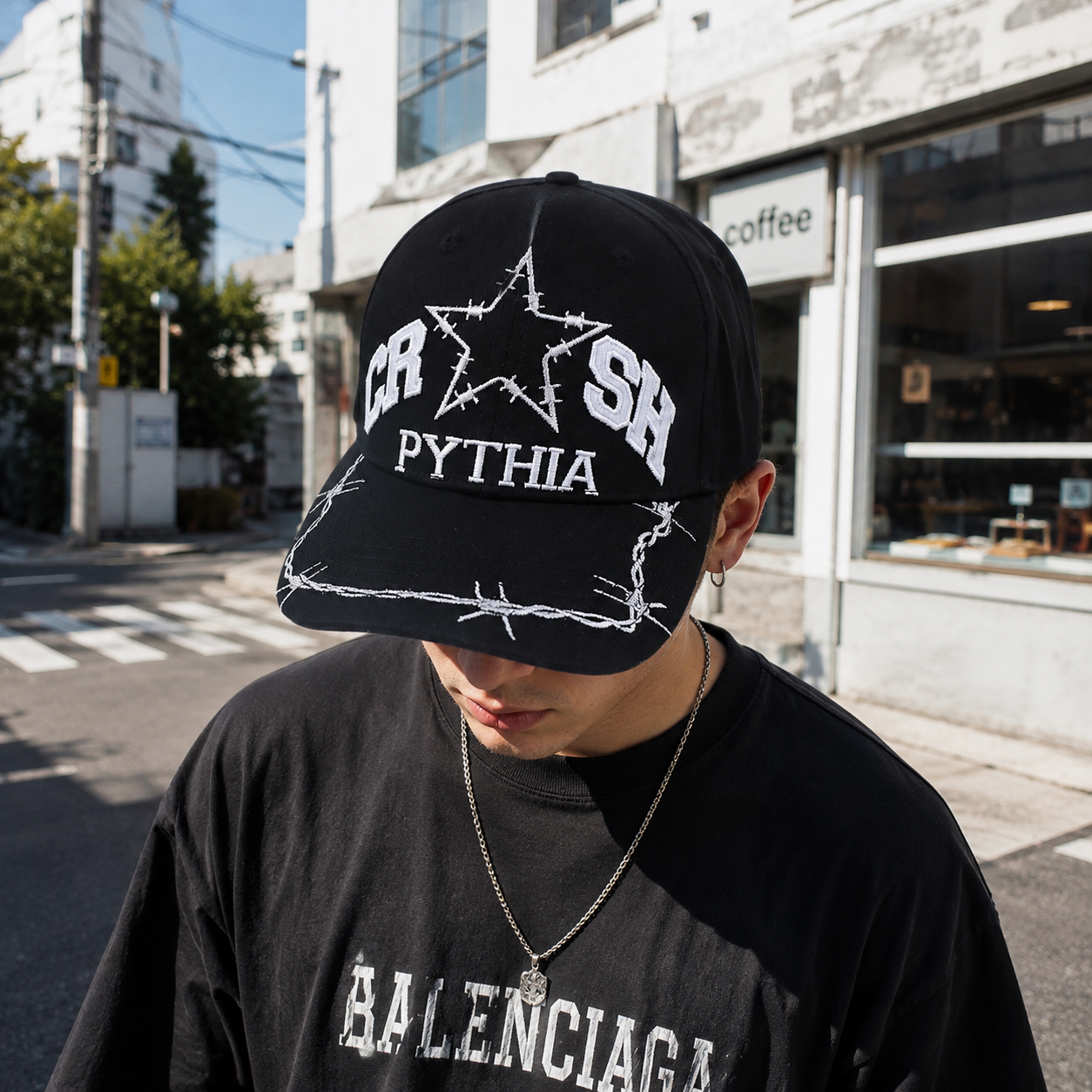Black Pythia Barbed Star Gothic Embroidered 6-Panel Cap