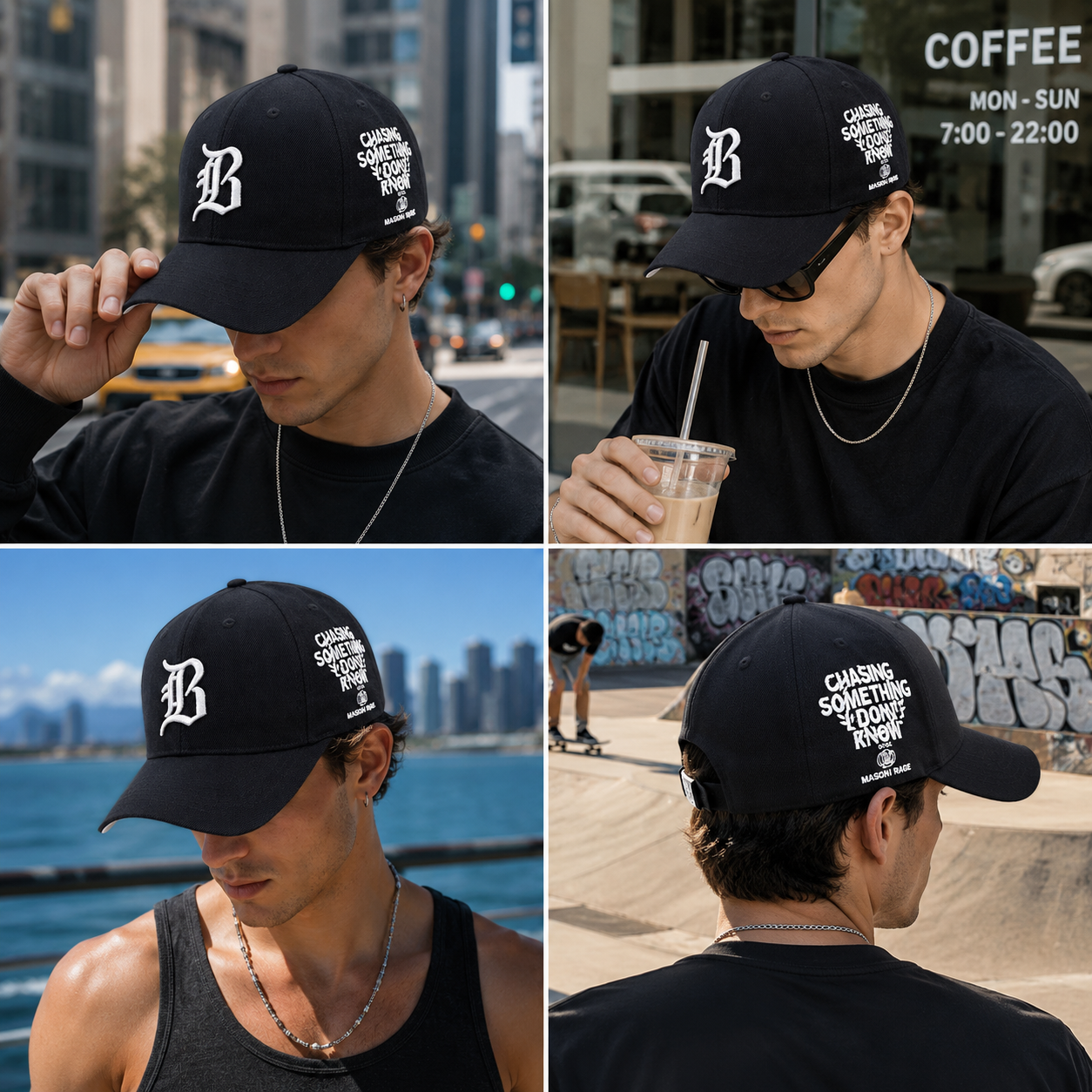 Black Gothic B Side Slogan Embroidered Structured Baseball Cap