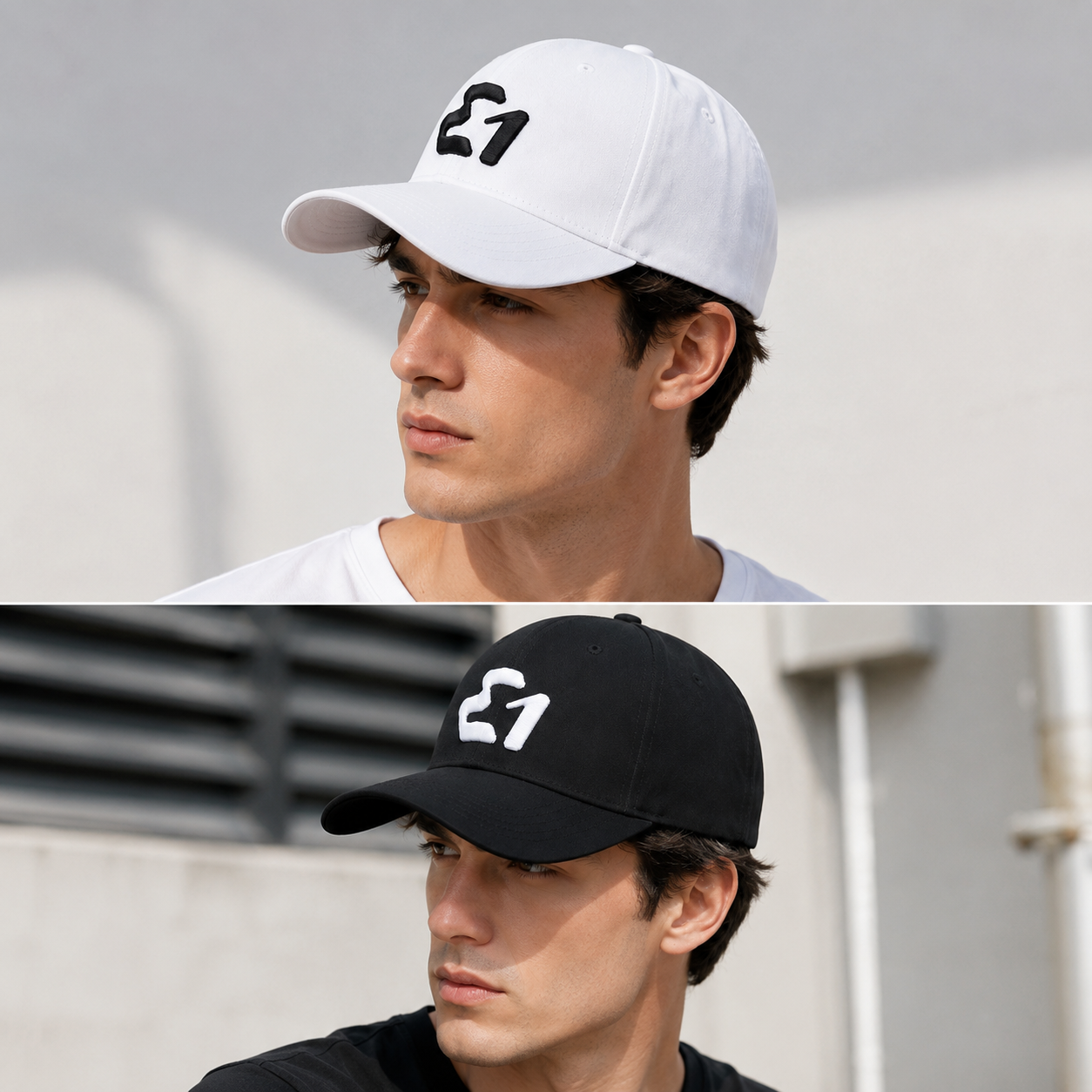 Monochrome Structured Six-Panel Caps with Raised Front Emblem