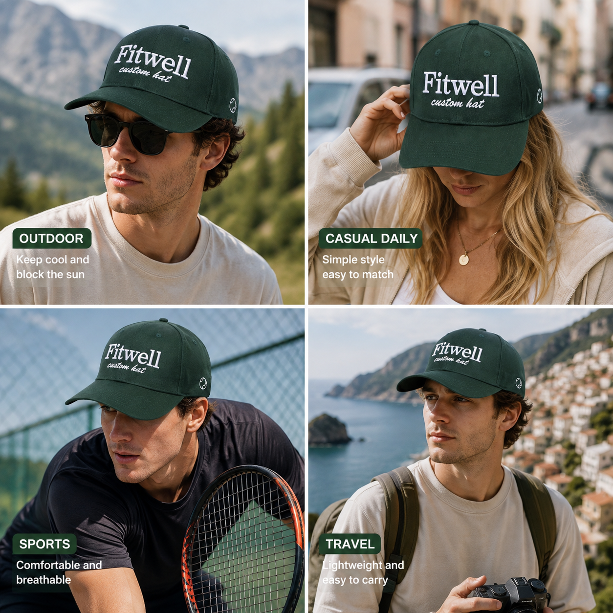 Forest Green Offcourt Lounge Club Tennis Slogan Embroidered 6-Panel Cap