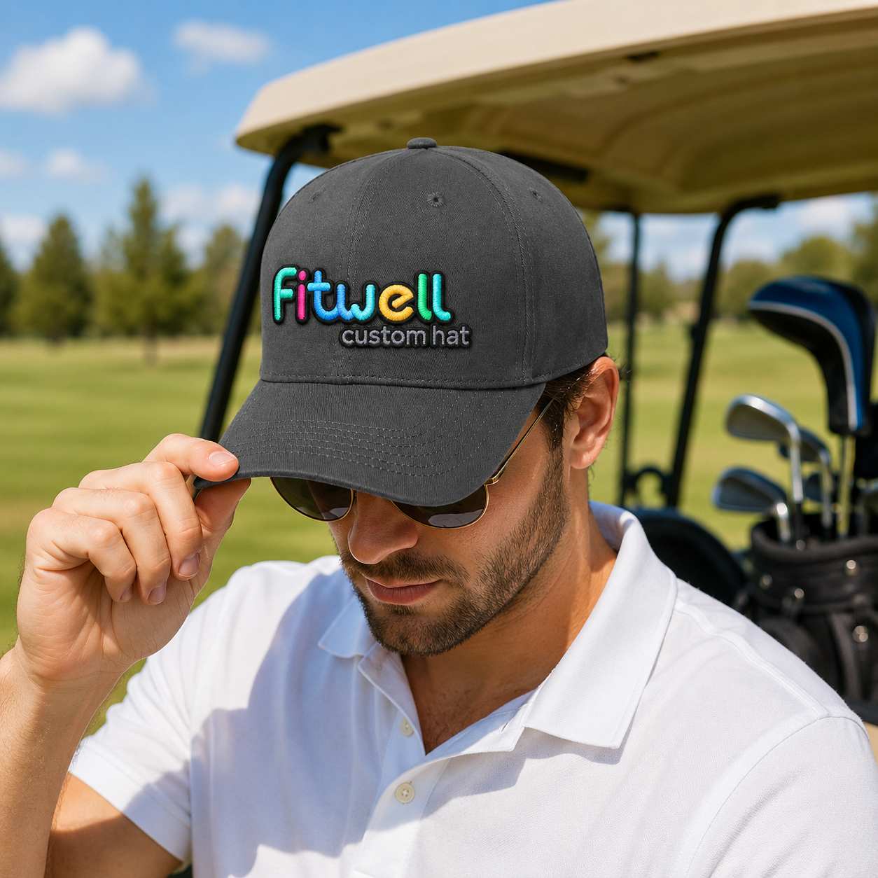 Dark Gray Multicolor Logo Embroidered Six-Panel Baseball Cap