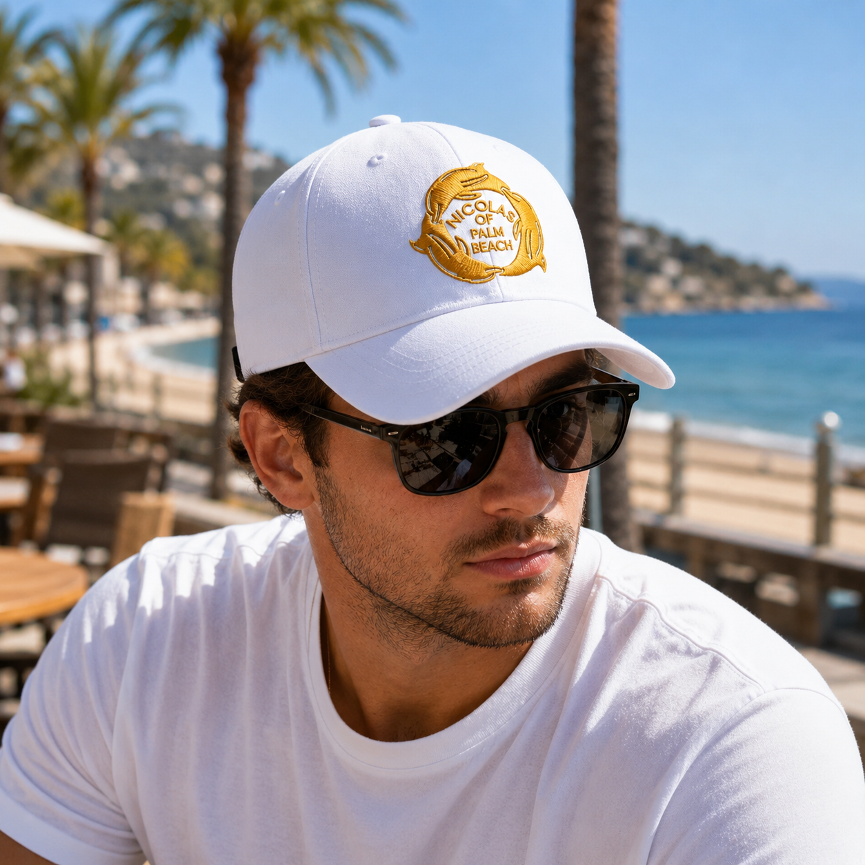 Black Six-Panel Baseball Cap with Red and White Crossed-Rifle Embroidery