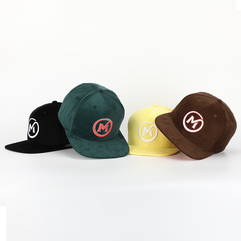 Colorful Corduroy Snapback Cap with Embroidered Circle M Logo