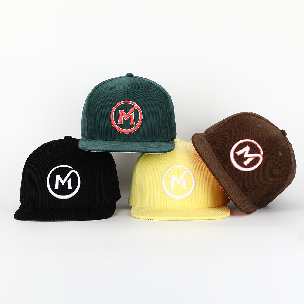Colorful Corduroy Snapback Cap with Embroidered Circle M Logo