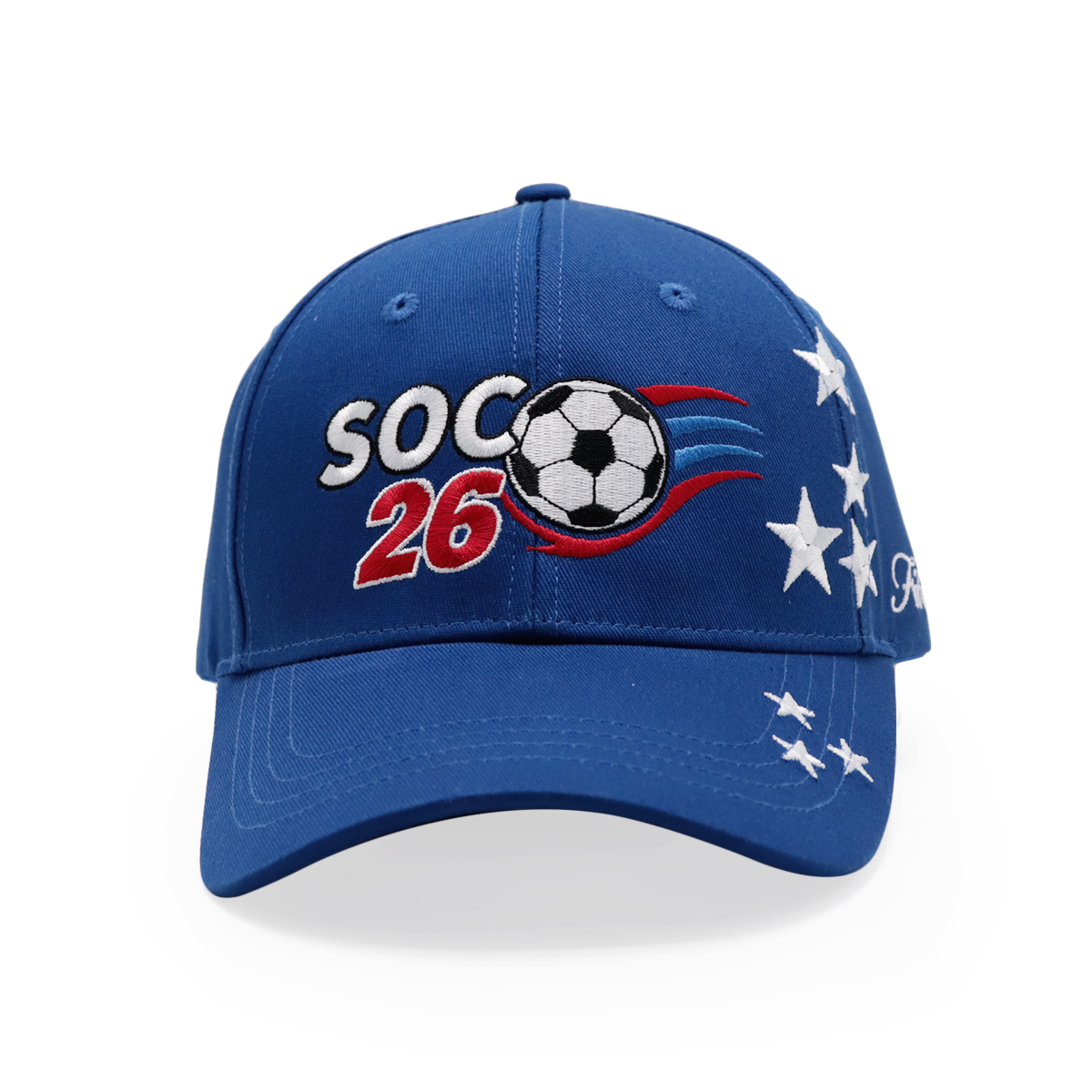Blue Soccer Embroidered Baseball Cap with Curved Visor
