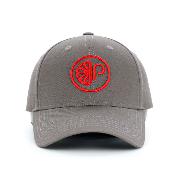 Gray Red Circular Monogram Embroidered Structured Baseball Cap